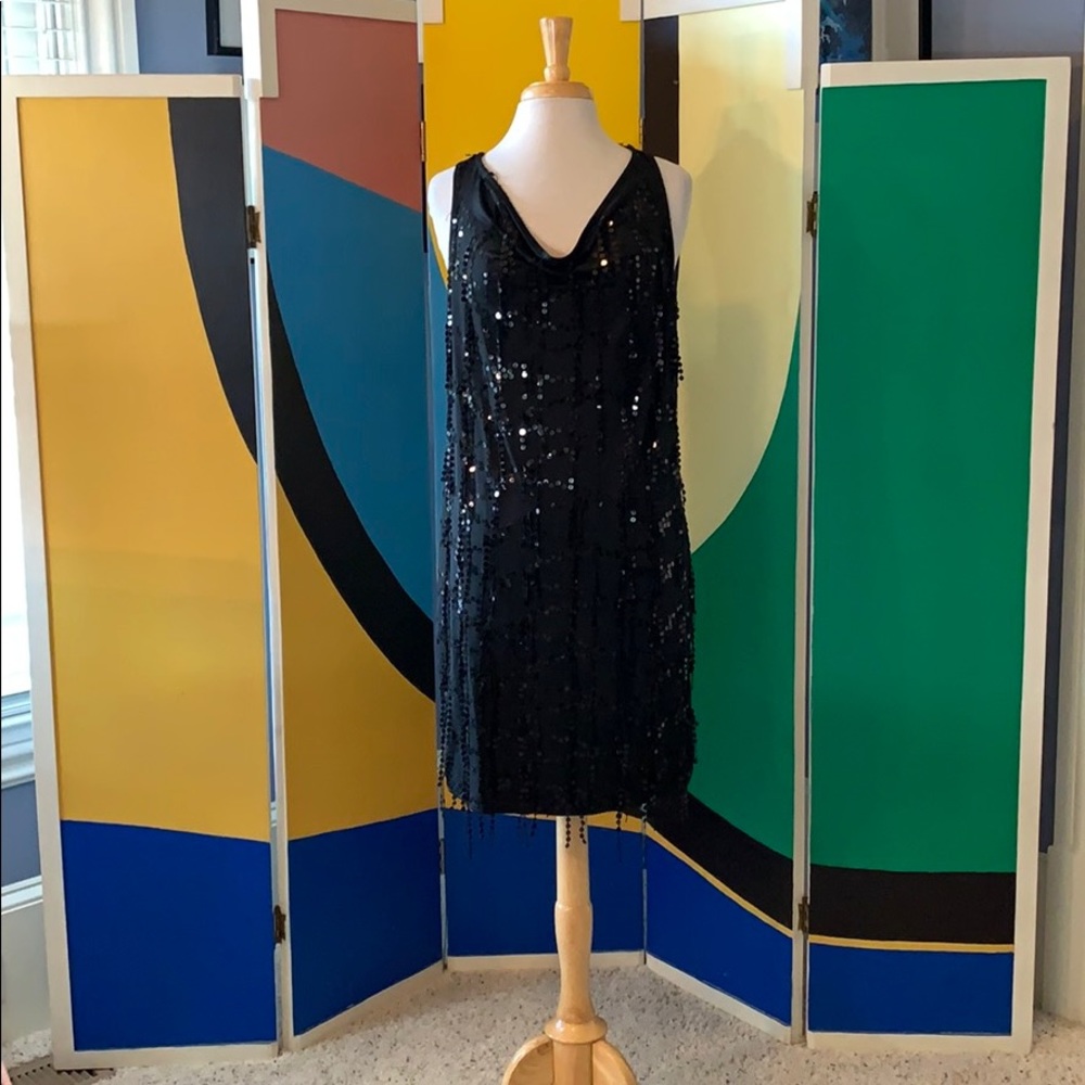 NWOT black sequin fringe DKNY mini dress